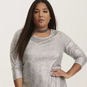 Torrid Silver Metallic ribbed dress Plus sz 5 NWT
